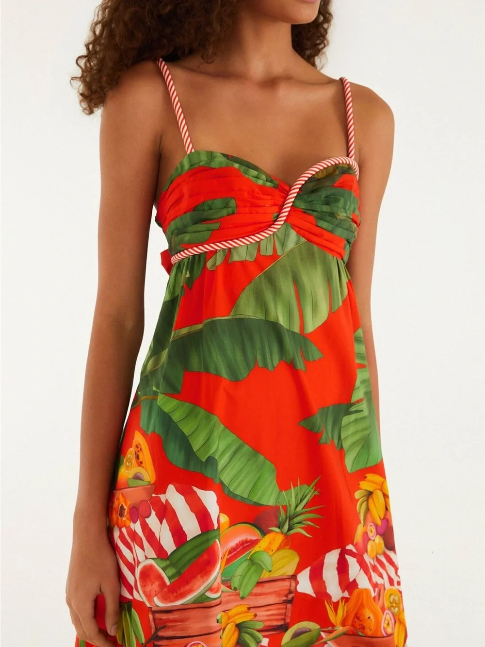 FARM Rio Red and Green Tropical Print Fruit Trolley with Rope Tie Maxi Dress - Picture 5 of 12